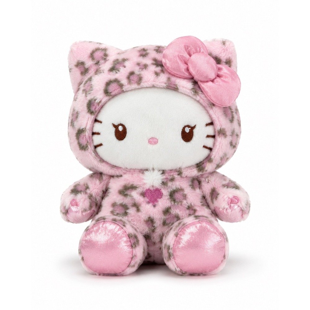 Sanrio Hello Kitty Pink Leopard Print Plush 8-10 Inch Hooded Stuffed Animal Toy